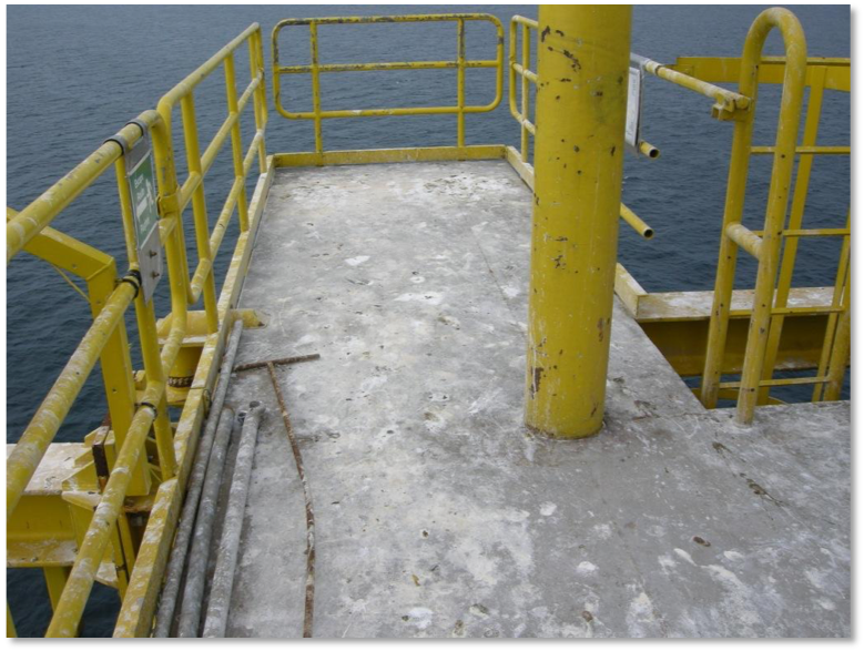 Laydown area on an unmanned offshore platform after seagull visit